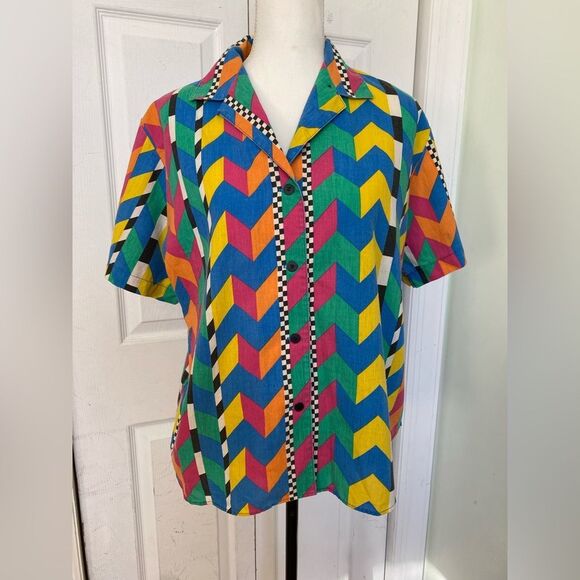 1990s/80s Colorful Art Pop Possibilities Button-down Shirt - Picture 2 of 10